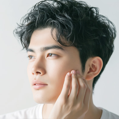 20-30代男性のアップバングの髪型の写真