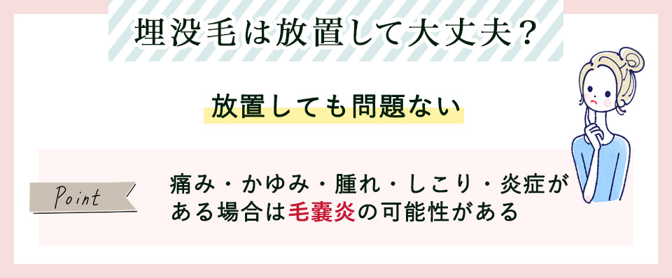 埋没毛は放置しても問題ない。ただし、毛嚢炎に注意