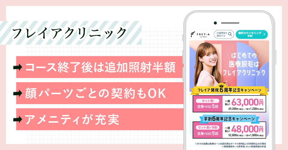 フレイアクリニックの公式サイトを映したスマホの写真