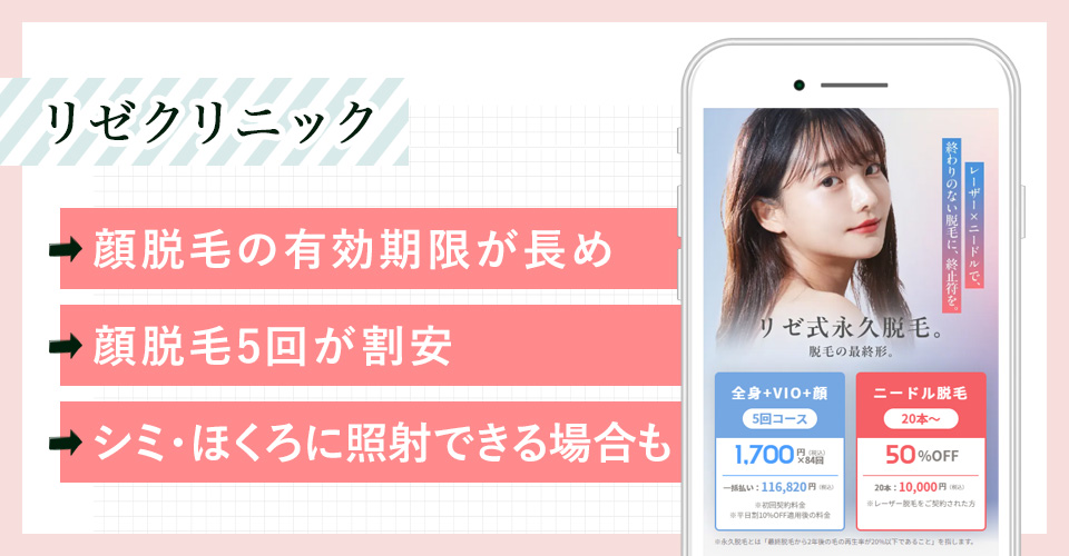 リゼクリニックの公式サイトを映したスマホの写真