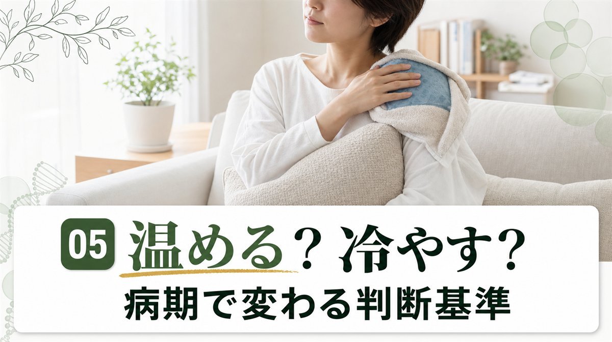 五十肩を温める・冷やすの判断イメージ