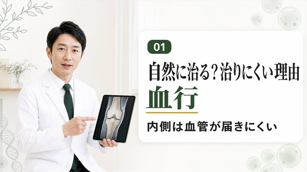半月板損傷について医師が説明する様子