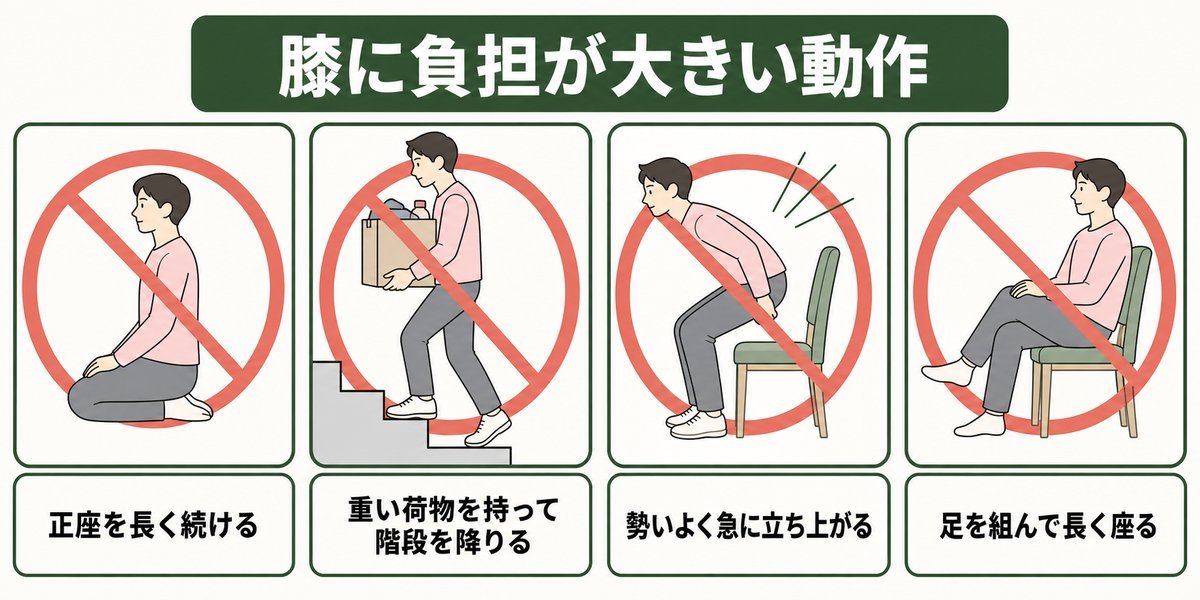 膝に負担が大きい動作の一覧