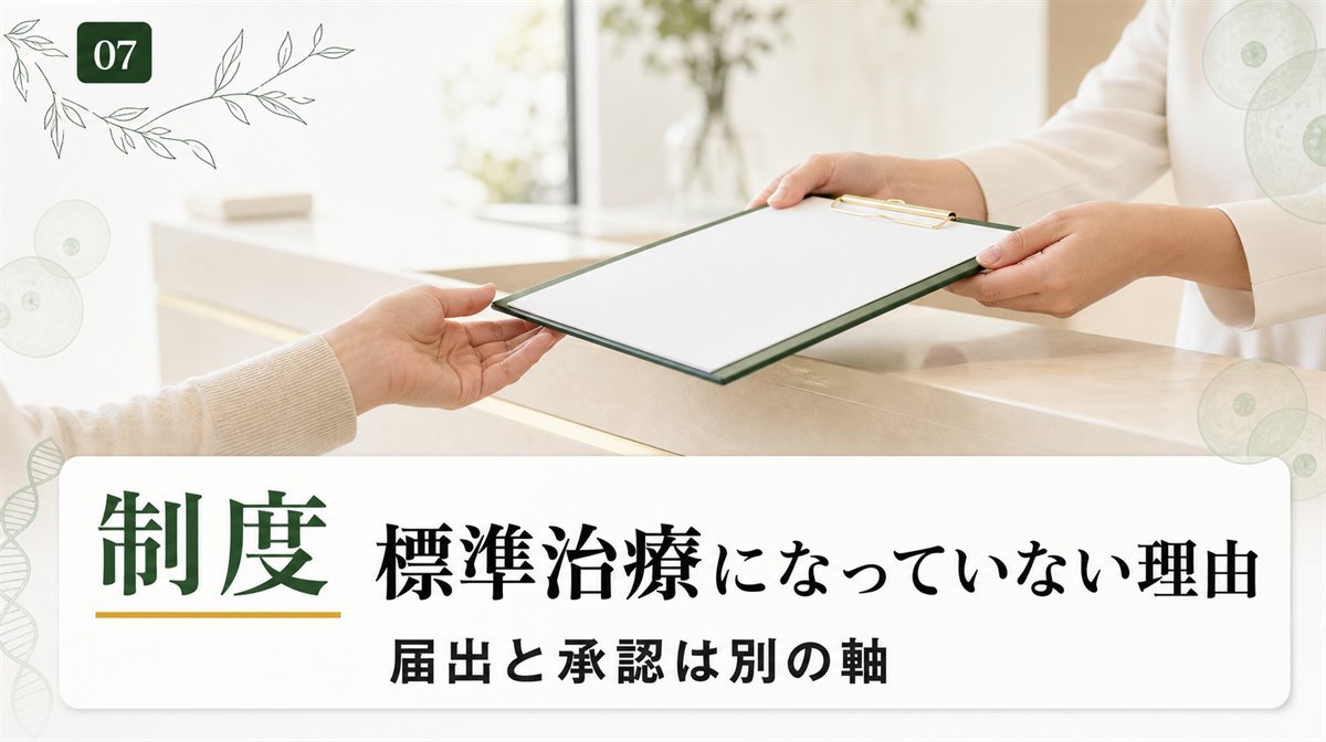 毛髪再生医療が届出による自由診療にとどまり標準治療になっていない制度上の理由