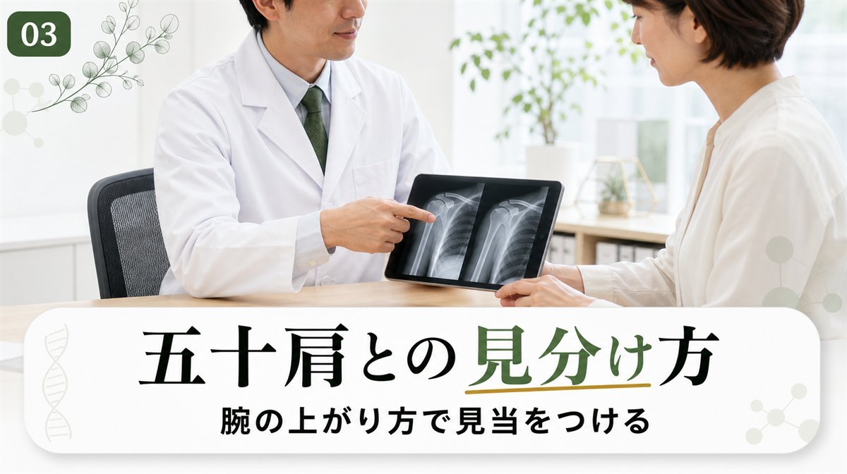 腱板断裂と五十肩の見分け方を確認する診察の手元