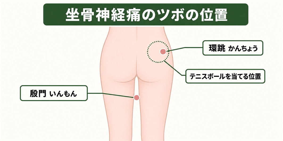 坐骨神経痛のツボの位置を示す図解